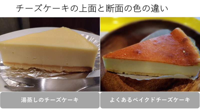 チーズケーキの上面と断面の色の違い